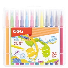 Фломастеры Deli EC10324 Color Emotion кисть, смываемые, 24 цвета, пластиковый пенал (24шт)