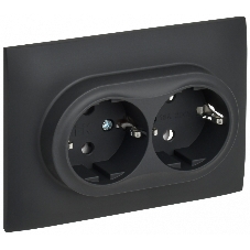 Розетка 2-местная IEK SKANDY SK-R08G (SK-R21-16-K53-F) с заземлением, без защитных шторок 16А в сборе, графит