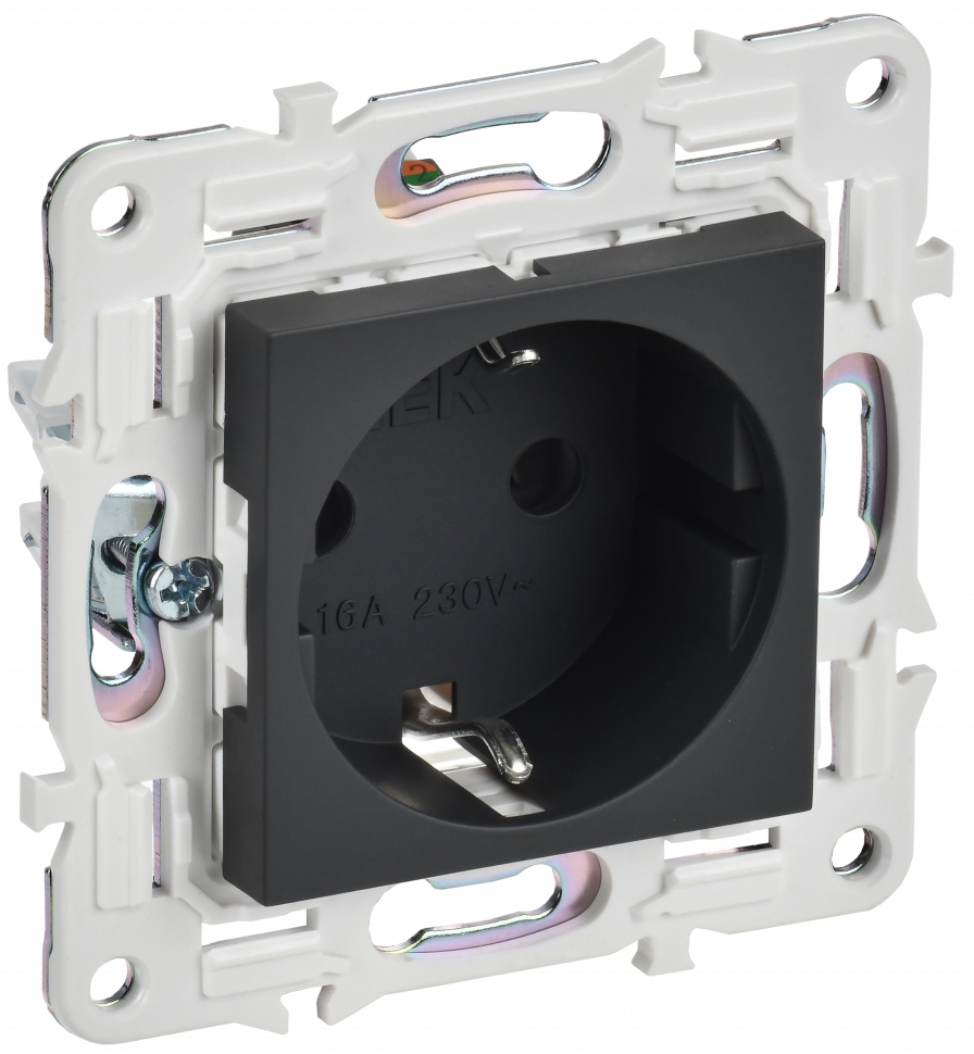 Розетка IEK SKANDY SK-R04G (SK-R14-16-K53) с заземлением, с защитными шторками 16А, графит