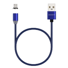 Кабель Maxvi MCm-01M blue, USB-A - microUSB, 2A, магнитный разъем, LED Описание: ток макс. нагрузки 2А, макс. напряжение 5V; стандарт USB 2.0; длина 1м, нейлоновая оплетка, съемный магнитный коннектор, LED подсветка, синий с черными вставками