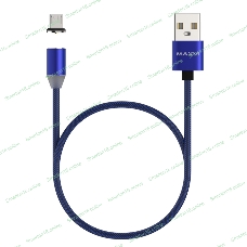 Кабель Maxvi MCm-01M blue, USB-A - microUSB, 2A, магнитный разъем, LED Описание: ток макс. нагрузки 2А, макс. напряжение 5V; стандарт USB 2.0; длина 1м, нейлоновая оплетка, съемный магнитный коннектор, LED подсветка, синий с черными вставками