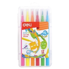 Фломастеры Deli EC10304 Color Emotion кисть, смываемые, 12 цветов, пластиковый пенал (12шт)