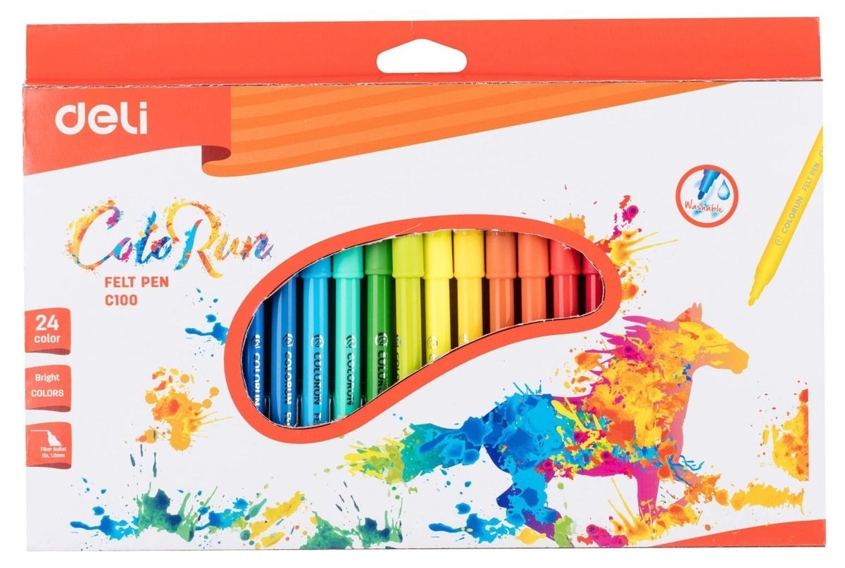 Фломастеры Deli EC10020 ColoRun, вентилируемый колпачок, 24 цвета, коробка с европодвесом