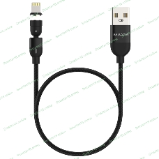 Кабель Maxvi MCm-02L black, USB-A - Lightning, 2A, магнитный разъем, LED ток макс. нагрузки 2А, макс. напряжение 5V; стандарт USB 2.0; длина 1.5м, нейлоновая оплетка, съемный магнитный коннектор, LED подсветка, черный