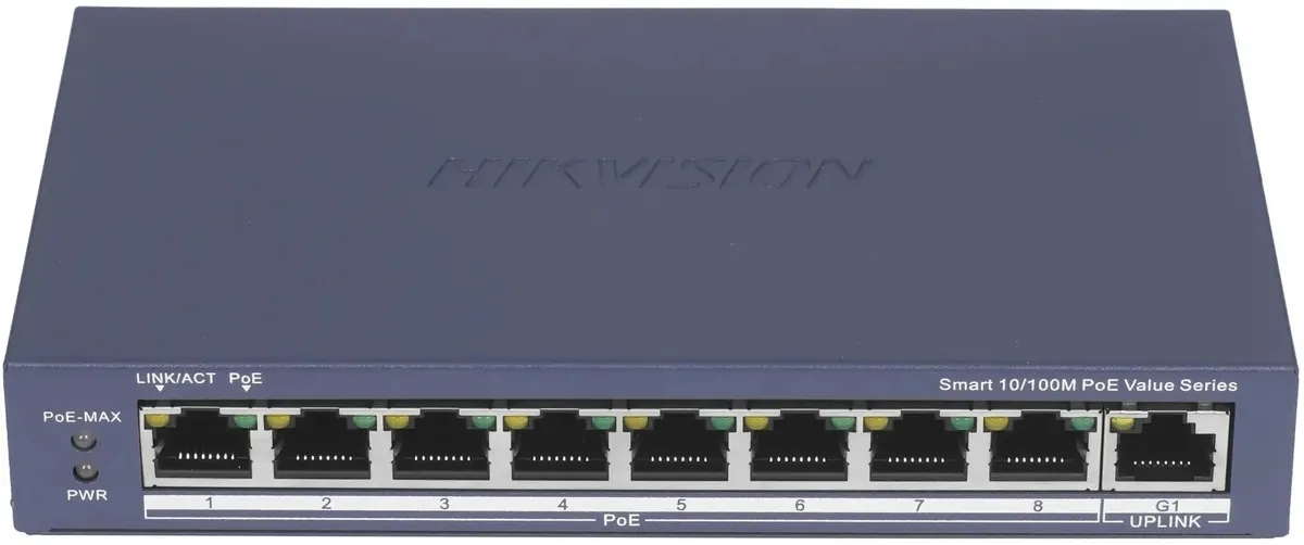 Коммутатор Hikvision DS-3E1309P-EI(O-STD)(B), 8×100 Мбит/с PoE + 1×1 Гбит/с, настраиваемый