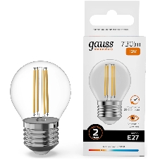 Лампа филам. Gauss Filament 12Вт цок.:E27 шар св.свеч.бел.теп. (упак.:10шт) (52212)