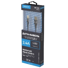 Дата-кабель Maxvi MC-31L USB-Lightning 2.4А, прозрачный корпус, LED подсветка, 1.2м, черный