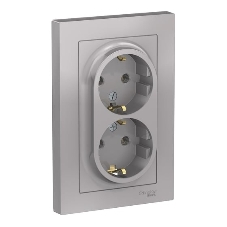 Розетка 2-м AtlasDesign с заземл. 16А в сборе алюм. SchE ATN000324