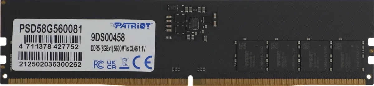 Оперативная память Patriot Signature, DDR5, 8GB (1x8 GB), 5600 MHz, CL46, DIMM