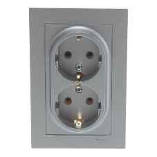Розетка 2-м AtlasDesign с заземл. 16А в сборе алюм. SchE ATN000324