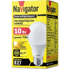 Лампа светодиодная Navigator NLL-A60-10-230-2.7K-E27 10 Вт грушевидная 2700К тепл. белый E27 750 лм 170-260В