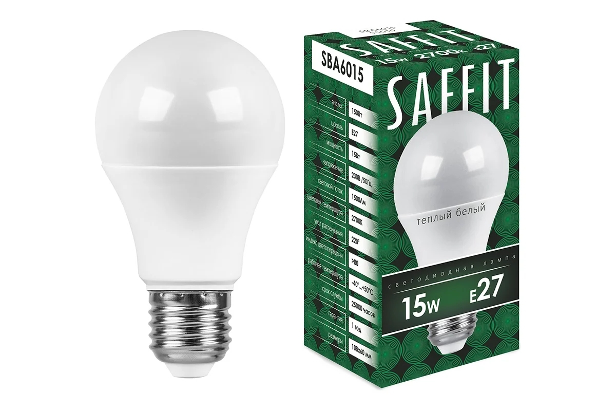 Лампа светодиодная SAFFIT SBA6015 (55010) 15Вт Е27 теплый