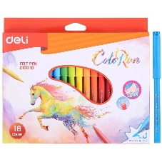 Фломастеры Deli EC10010 ColoRun, вентилируемый колпачок, 18 цветов, коробка с европодвесом