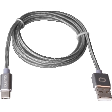 Кабель Qumo Type-С кабель, 1м, USB 2.0, 5В, 2А, 10Вт, тканевая оплетка, стальной коннектор, серый космос