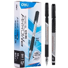 Набор ручек шариковых Deli Arrow EQ10-BK-P синий металлик/черный, черные чернила, коробка картонная (12шт) сменный стержень, линия 0.7мм, резиновая манжета