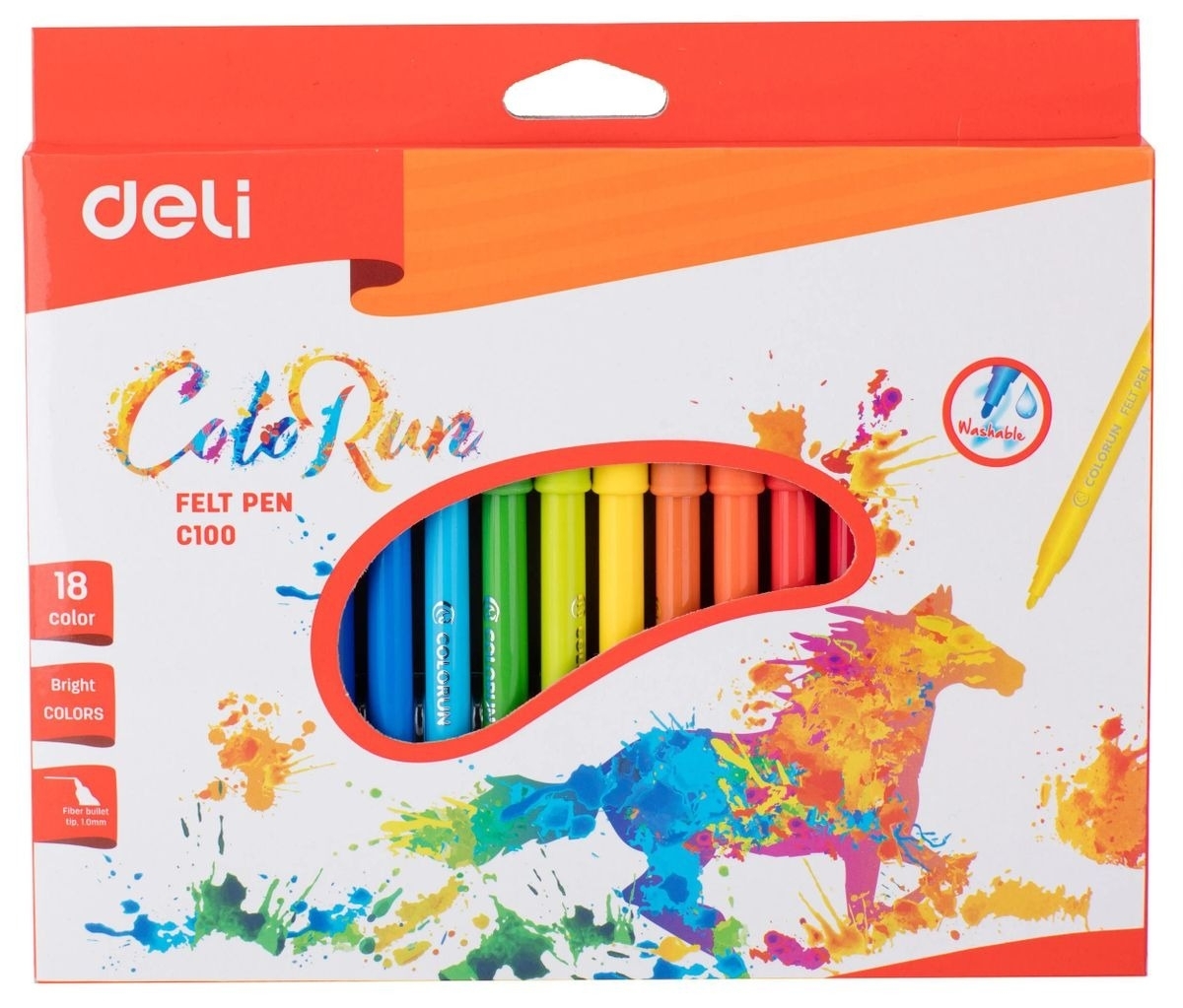 Фломастеры Deli EC10010 ColoRun, вентилируемый колпачок, 18 цветов, коробка с европодвесом