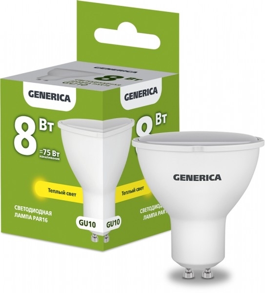 Лампа cветодиодная LED PAR16 IEK LL-PAR16-08-230-30-GU10-G софит 8Вт 230В 3000К GU10 GENERICA