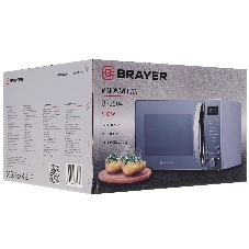 Микроволновая печь BRAYER BR2504 зеркальный, серебристый, 25 л, 900 Вт, переключатели — кнопки, поворотный механизм