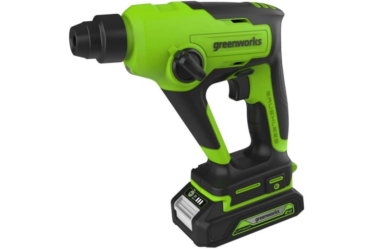 Перфоратор GreenWorks GD24SDS1K2, 24 В, 1,2 Дж, от аккумулятора
