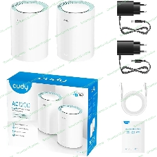 Бесшовный Mesh роутер Cudy M1300 (M1300 2-PACK) AC1200 10/100/1000BASE-TX/Wi-Fi белый (упак.:2шт)