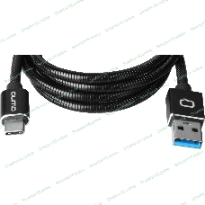 Кабель Qumo Type-С кабель, 1м, USB 3.0, 5В, 3А, 15Вт, металлическая оплетка, металлический коннектор, черный