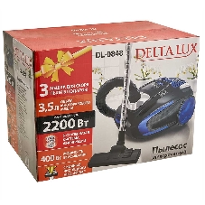 Пылесос Delta LUX DL-0848 черный/синий, 400/2200 Вт, уборка сухая, пылесборник мешок 3,5 л