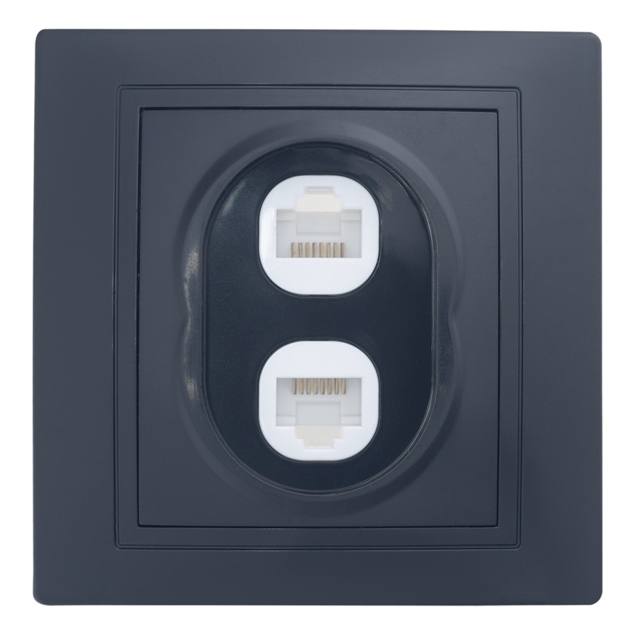 Розетка двойная компьютерная RJ45 скрытой установки IP20, черная 