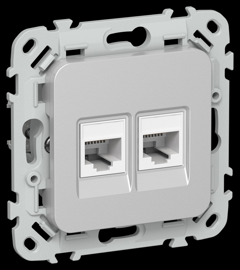 Розетка 2-местная компьютерная RJ45 категория 5Е UTP РК5е-2-0-ФлА алюминий FLITE