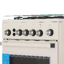 Плита газовая De Luxe 5040.40Г (КР) ЧР-013 бежевый, конфорок 4 газовых, духовка 46 л, 50 см x 85 см x 50 см