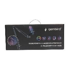 Микрофон конденсаторный Gembird M-02N, подсветка RGB, шумоподавление, микрофонная стойка (пантограф), черный