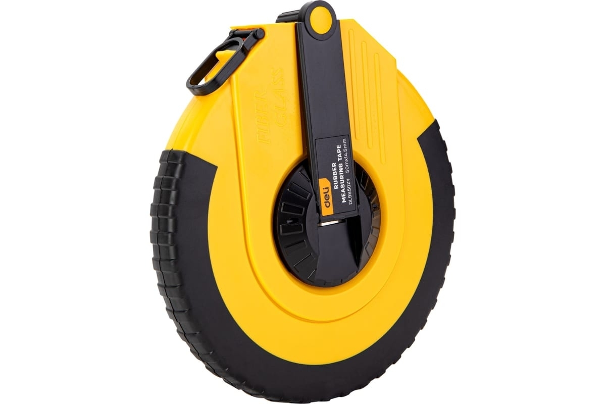 Мерная лента Deli DL9850ZY 50м x 14.5мм Ударопрочный корпус. Основной класс точности. Метрическое полотно из стекловолокна и ПВХ.