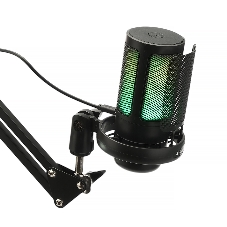 Микрофон конденсаторный Gembird M-02N, подсветка RGB, шумоподавление, микрофонная стойка (пантограф), черный
