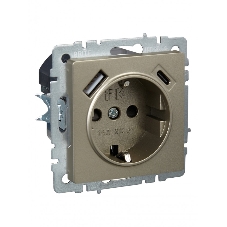 Розетка 1-местная IEK BRITE РЮш11-1-БрШ (BR-R14-16-U22-018-K37) с заземлением, с защитными шторками, 16А, с USB A+C 18 Вт, шампань