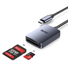 Кард-ридер Netac Flash WK12/серый/SD/SDHC/SDXC/microSD/microSDHC/microSDXC/USB 3.0 Type-C/пластик