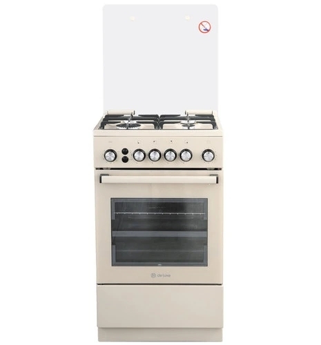 Плита Газовая De Luxe 5040.40г (кр) ЧР-016 бежевый (стеклянная крышка) реш.чугун