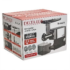 Мясорубка электрическая DELTA LUX DE-602M черный, 3600 Вт, 2.5 кг/мин, реверс, защита от перегрузки, насадки - 5