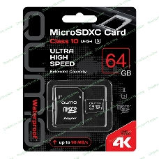 Флеш карта QUMO MicroSDXC 64Gb Class 10 UHS-I U3 черный adp