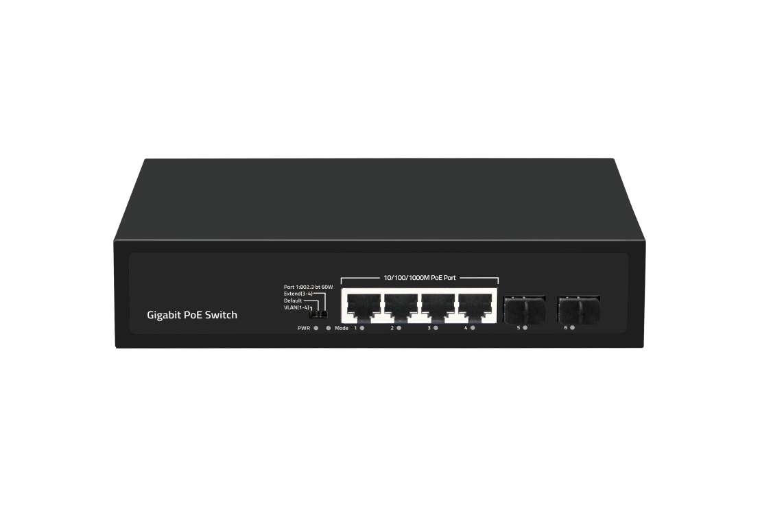 Коммутатор GIGALINK GL-SW-G005-04P(BT), 4×1 Гбит/с PoE + 2×1 Гбит/с SFP, неуправляемый