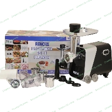 Мясорубка электрическая Renova MG260-R1BP черный, 2600 Вт, 2.5 кг/мин, реверс, защита от перегрузки, металлический лоток, насадки - 7