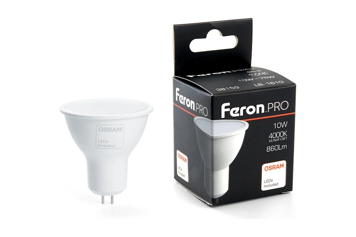 Лампа светодиодная Feron PRO LB-1610 10Вт 230В GU5.3 белый