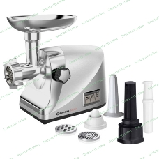 Мясорубка электрическая Eurostek EMG-Y777M металлик, 3000 Вт, 2 кг/мин, реверс, защита от перегрузки, насадки - 4