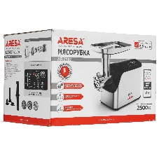 Мясорубка электрическая ARESA AR-2107 серебристый, 2500 Вт, 2.8 кг/мин, реверс, защита от перегрузки, насадки - 5