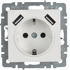 Розетка 1-местная IEK BRITE РЮш10-1-БрБ (BR-R14-16-U21-D21-K01) 16А, с USB A+A 2.1А, с заземлением с защитными шторками, белый