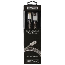 КабельQumo Type-С кабель, 1м, USB 3.0, 5В, 3А, 15Вт, металлическая оплетка, металлический коннектор, серебряный