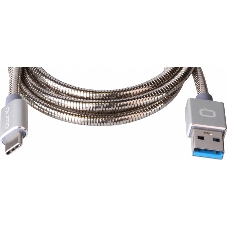 КабельQumo Type-С кабель, 1м, USB 3.0, 5В, 3А, 15Вт, металлическая оплетка, металлический коннектор, серебряный