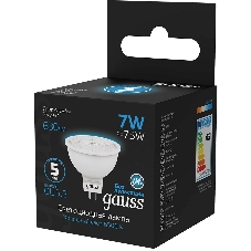 Лампа светодиодная Gauss 101505307 7Вт цок.:GU5.3 рефлек. 150B св.свеч.бел.хол. MR16 (упак.:10шт)