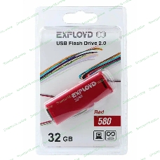 Флешка USB Exployd 580 Red (EX-32Gb-580-Red), 32Gb, USB 2.0, R/W 15/8, красный