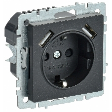Розетка 1-местная IEK BRITE РЮш10-1-БрЧ (BR-R14-16-U21-D21-K02) 16А, с USB A+A 2.1А, с заземлением с защитными шторками, черный