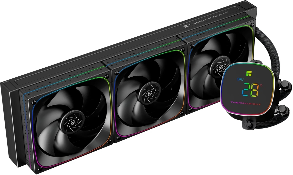 Система жидкостного охлаждения Thermalright Frozen Horizon 360 Digital (360мм, LED temp., Black, ARGB/Fans: 3x120мм, 68.9CFM, 28.2dBA, 2000RPM/Pump height 53.2мм, Rad thickness 27мм/S: 1700, 1200, 1851, 115X, AM5, AM4)