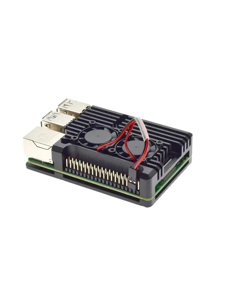 Компьютерный корпус Qumo Aluminum case with double black 2-wire fans, Raspberry Pi 5B, black(RS056)
